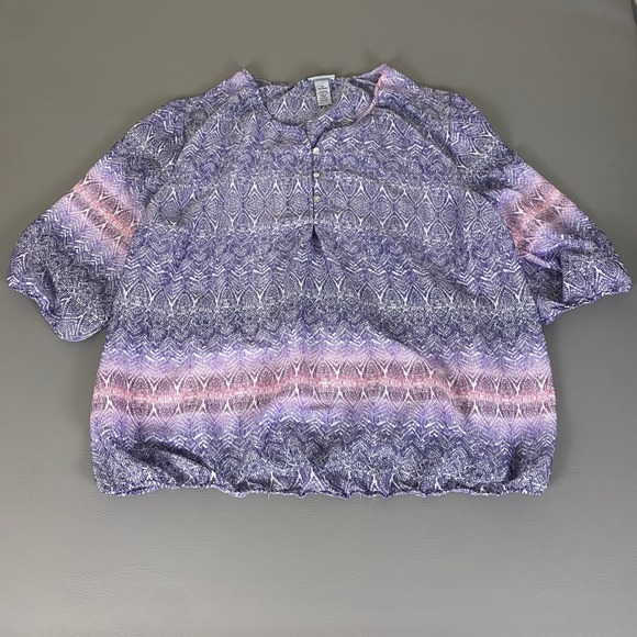 Catherines Blouse Top Plus Size 22/24W Women's 2X Purple Print 3/4 Sleeve Tunic‎ - Picture 1 of 10